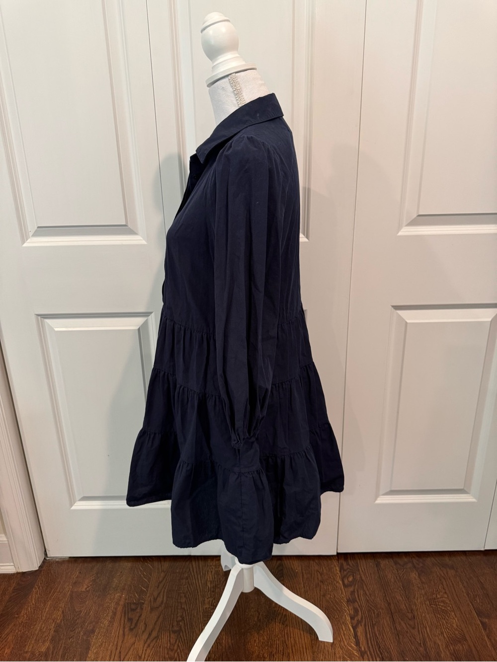 Pomander Place by Tuckernuck Navy Blue Mabel Cotton Tiered Shirt Dress Size S - Picture 6 of 15
